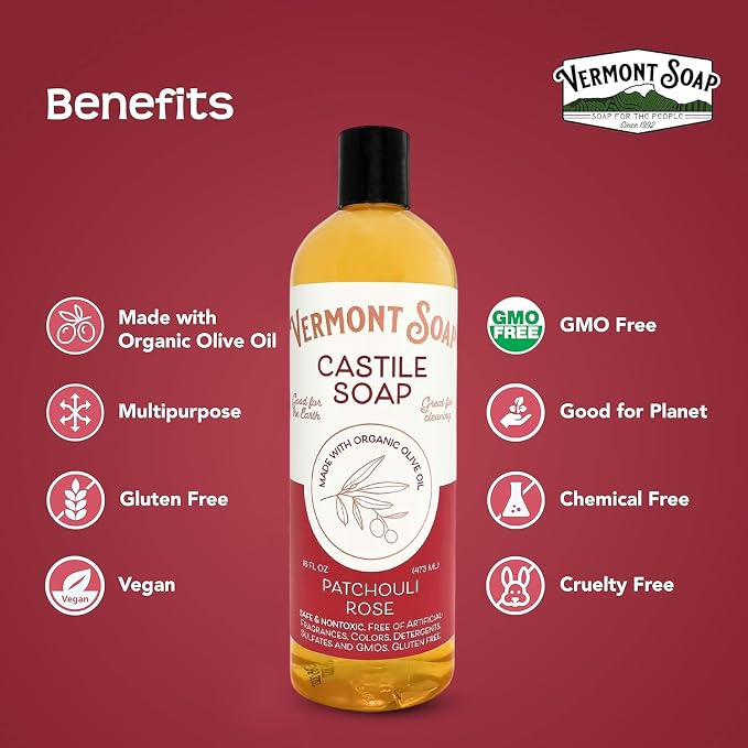 Vermont Castile Soap Patchouli Rose, Gentle Liquid Soap - Image 7