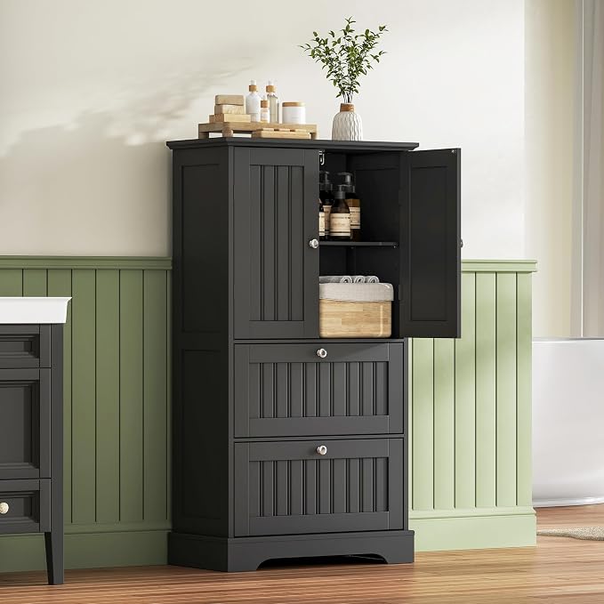 Treocho Bathroom Floor Cabinet, Freestanding Kitchen Pantry Cupboard - Image 2