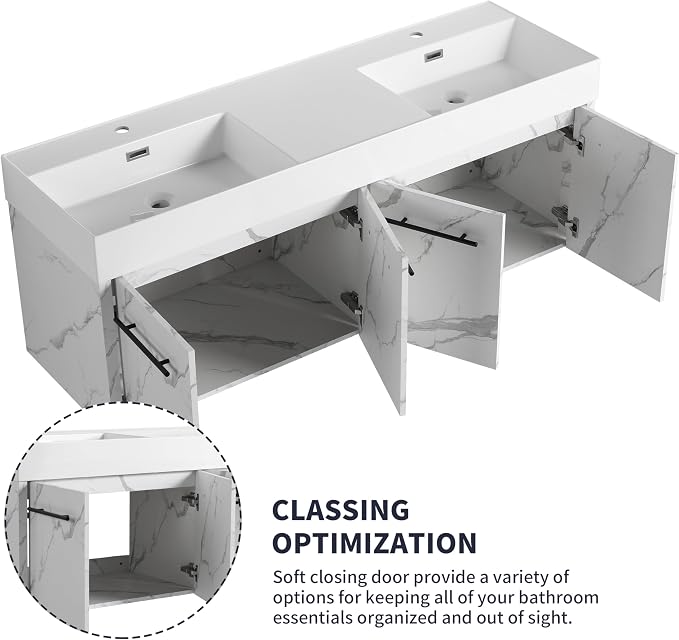 60” Wall Mounted Bathroom Vanity, Bathroom Cabinet - Image 3