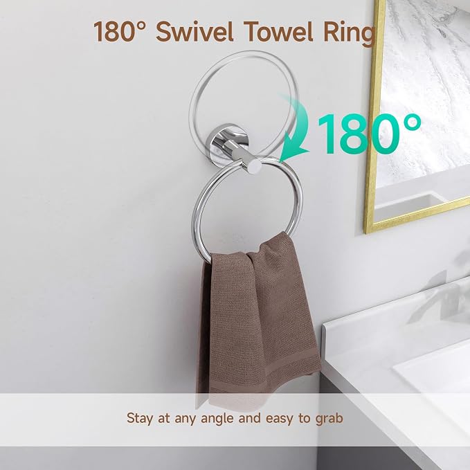 USHOWER Polished Chrome Bathroom Accessories Set, 18-Inch Towel Bar Set Wall - Image 3