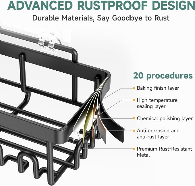 Veken Shower Caddy 6-Pack, Advanced Rustproof Design, No Drilling Adhesive - Image 4