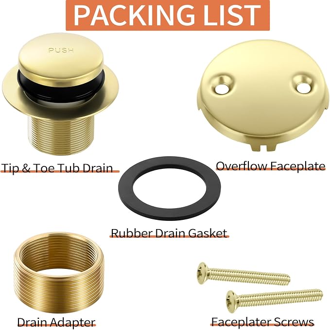 Gold Bathtub Drain Tip-Toe Tub Trim Set - Image 4