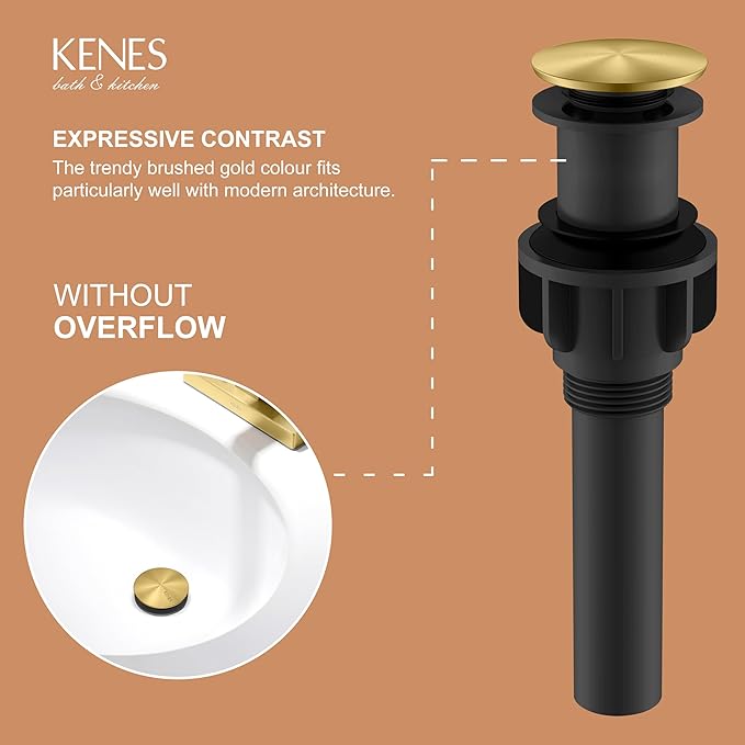 KENES Bathroom Vessel Sink Pop Up Drain Without Overflow Assembly, Lavatory - Image 3