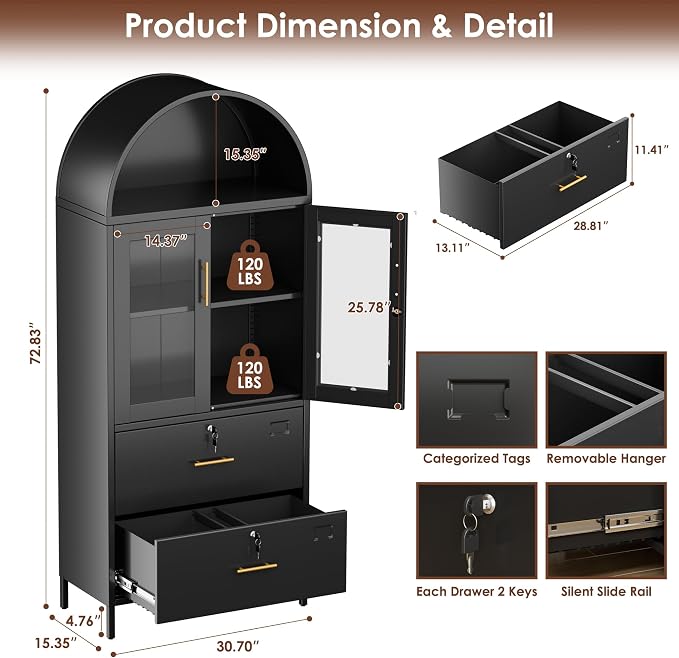 73''H Metal Arch File Cabinet, Filing Cabinet - Image 3