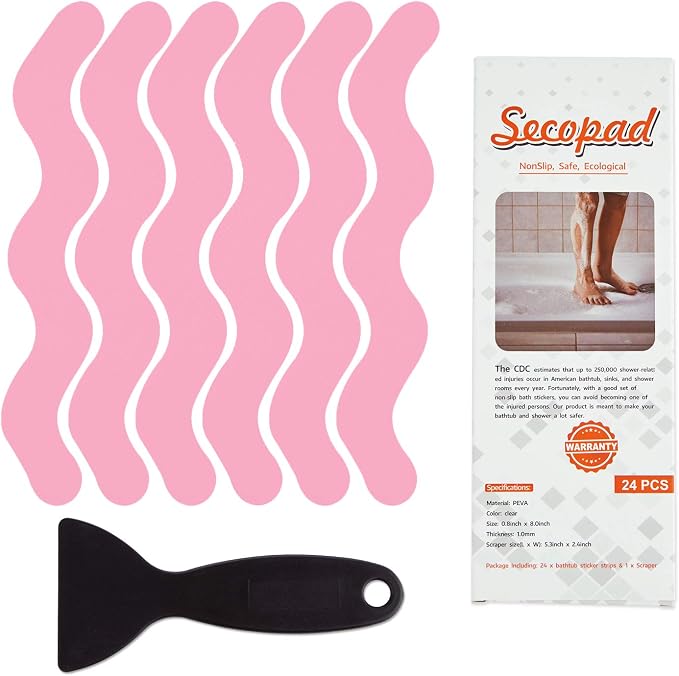 Anti Slip Shower Stickers, Adhesive Decals Safety Strips Scraper by Secopad