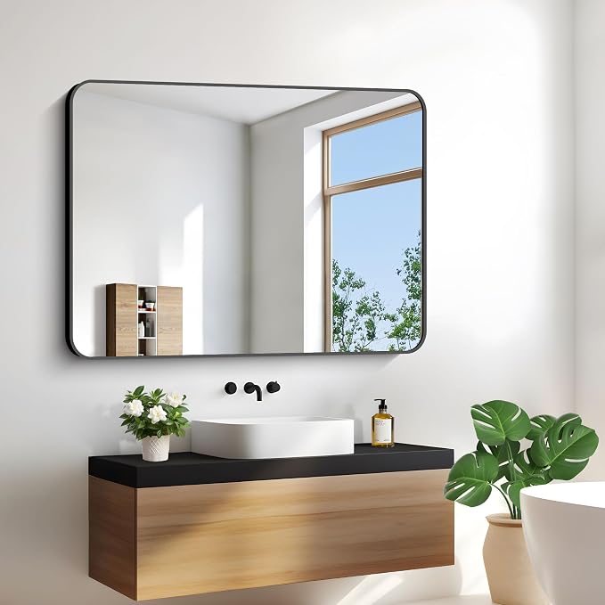 BONEWEI 30x40 inch Bathroom Mirror, Wall Mounted Bathroom Frame Vanity Mirror - Image 2