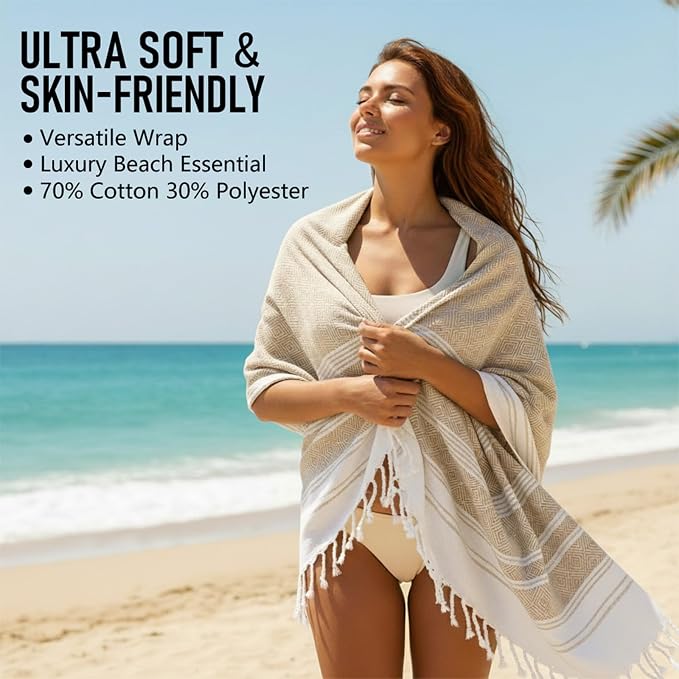 6 Pack Cotton Turkish Beach Towel Lightweight Thin Travel Vacation Essentials - Image 2