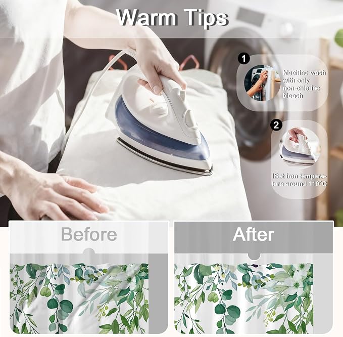 No Hook Shower Curtain and Liner Set, Light Green Eucalyptus Floral Shower - Image 5