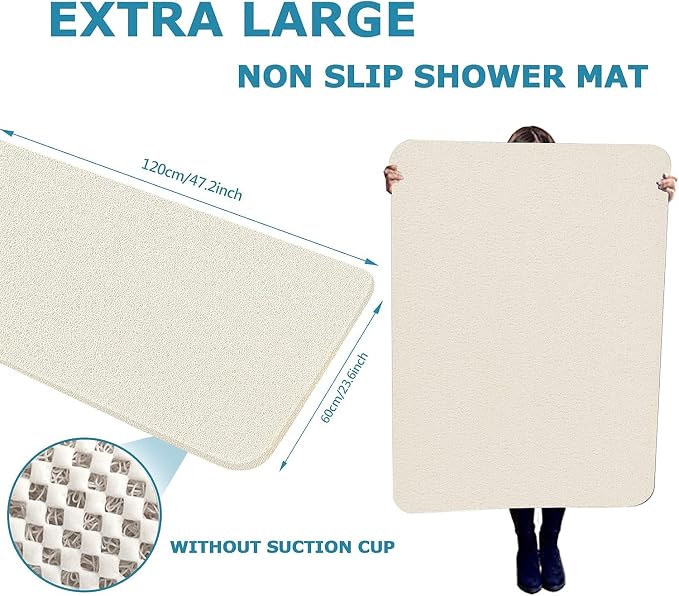 godehone Shower Mats Non Slip Without Suction Cups, PVC Loofah Bathroom Mats - Image 2