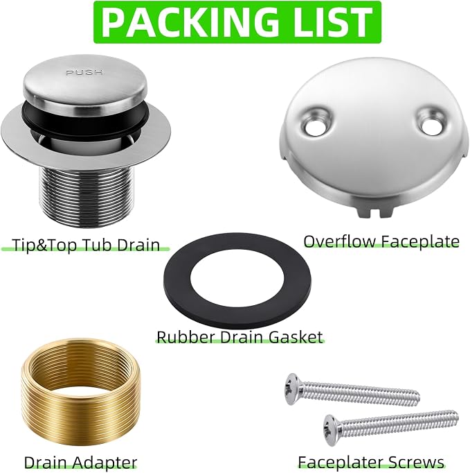 Brushed Nickel Bathtub Drain Tip-Toe Tub Trim Set - Image 4