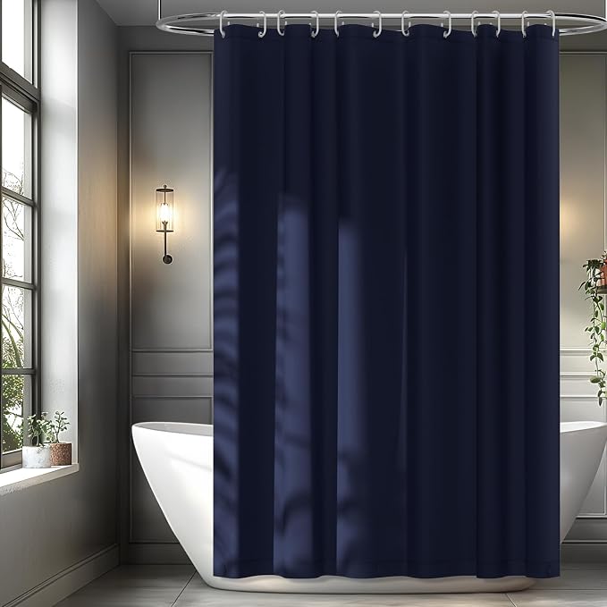 Navy Blue Fabric Shower Curtain Liner by Seenus