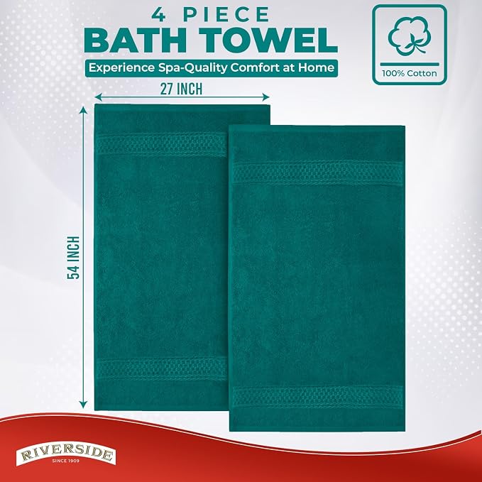 RIVERSIDE 100% Ring Spun Cotton Large Bath Towels Set of 4, 27 x 54 Inches – - Image 3