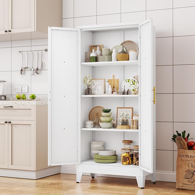 61" H Metal Kitchen Pantry Storage Cabinet, Freestanding Cupboard - Image 2