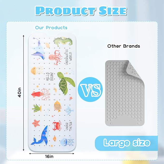 Baby Bath Mat for Tub Non Slip Kids Bathtub Mat Extra Long 40X16 Inch Toddler - Image 3