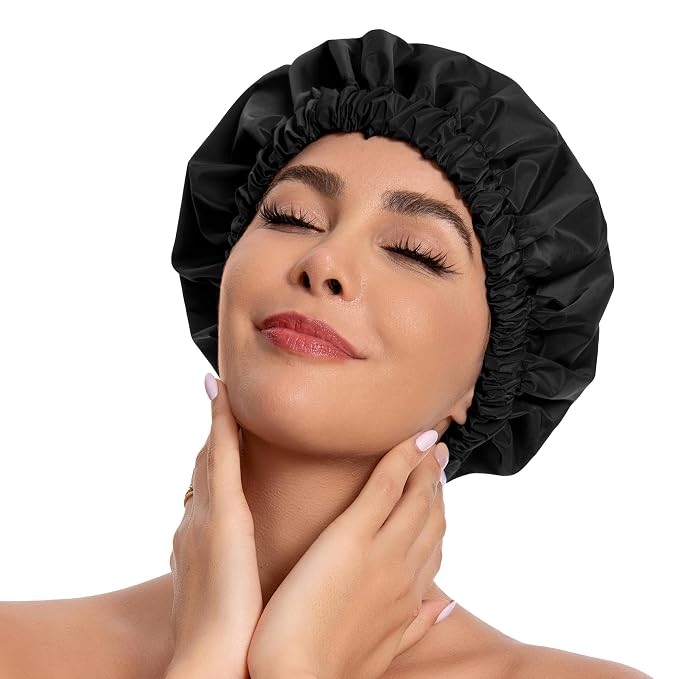 Reusable Shower Cap for Women, Stylish Large Waterproof Shower Bonnet Washable by Edoneery