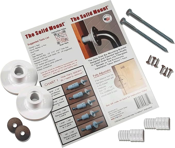 Grab Bar Mounting Kit for Fiberglass Showers. The Solid Mount uses Adj. Spacers by TheSolidMount