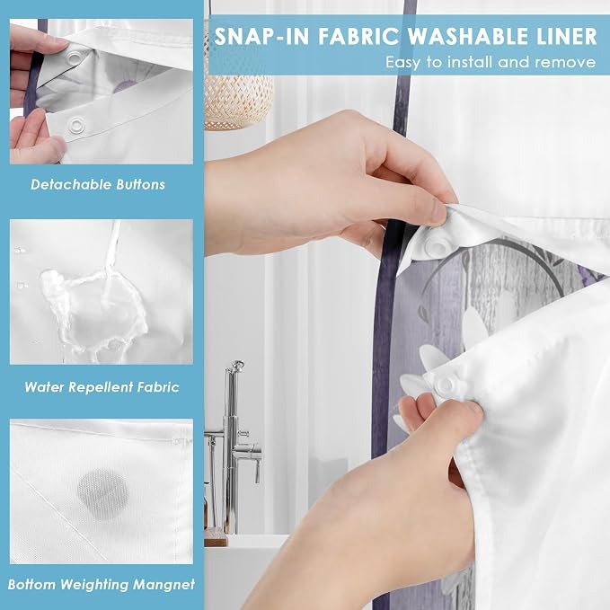 No Hook Flower Daisy Shower Curtain - Image 3