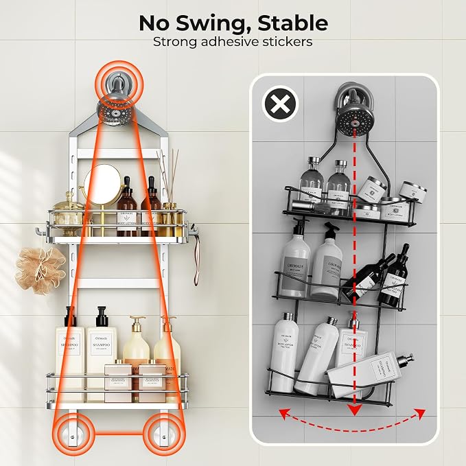 Orimade Aluminum Hanging Shower Caddy Over Head, Adjustable Bathroom Shelf - Image 6
