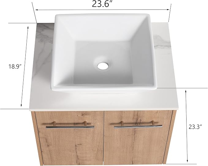 24 Inch Bathroom Vanity with Sink, Modern Wall Mount Floating Bathroom Vanity - Image 2