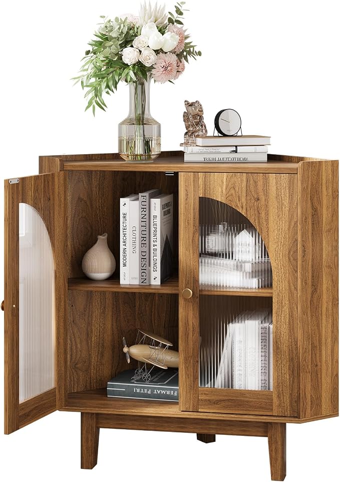 Floor Corner Cabinet with Doors and Shelves, Fluted Storage Cabinet - Image 8