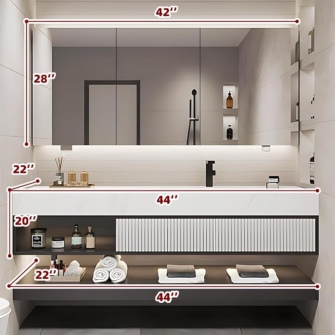 Single Sink Bathroom Vanity, Floating Solid Wood Open Shelf Vanities - Image 2