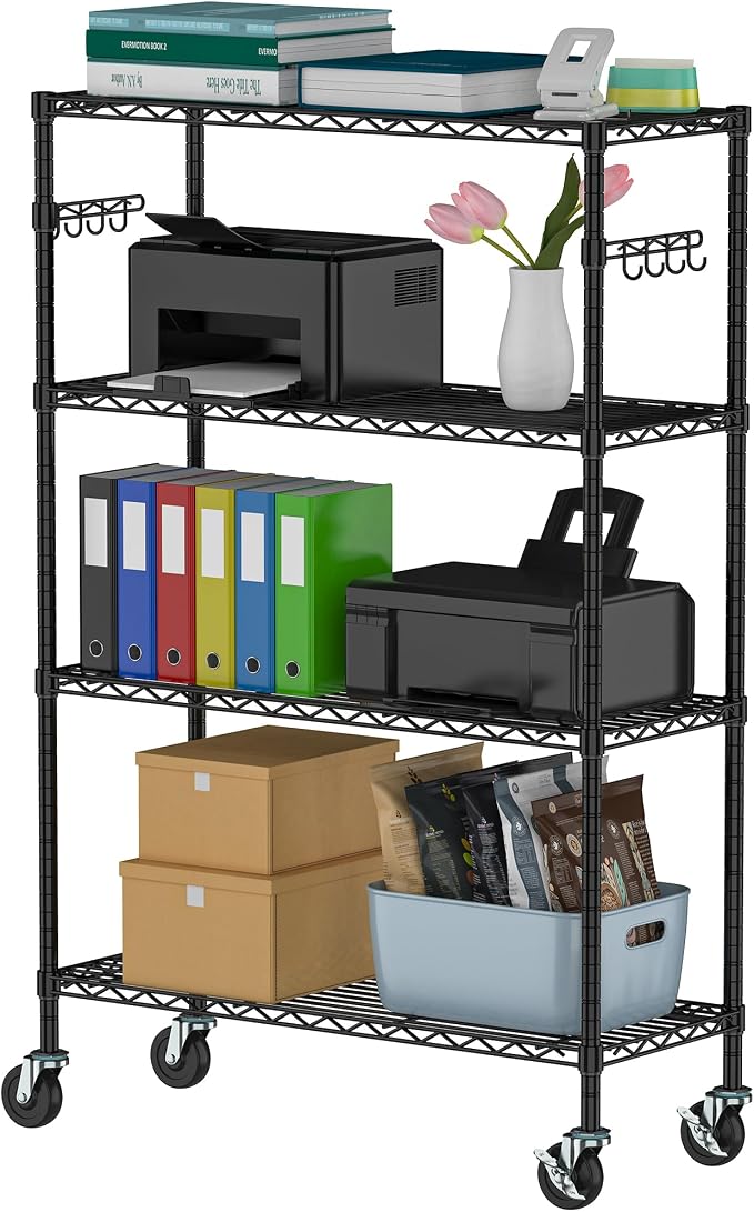 Storage Wire Shelving with Wheels 4-Tier Heavy Duty Garage Shelves Unit Metal - Image 8