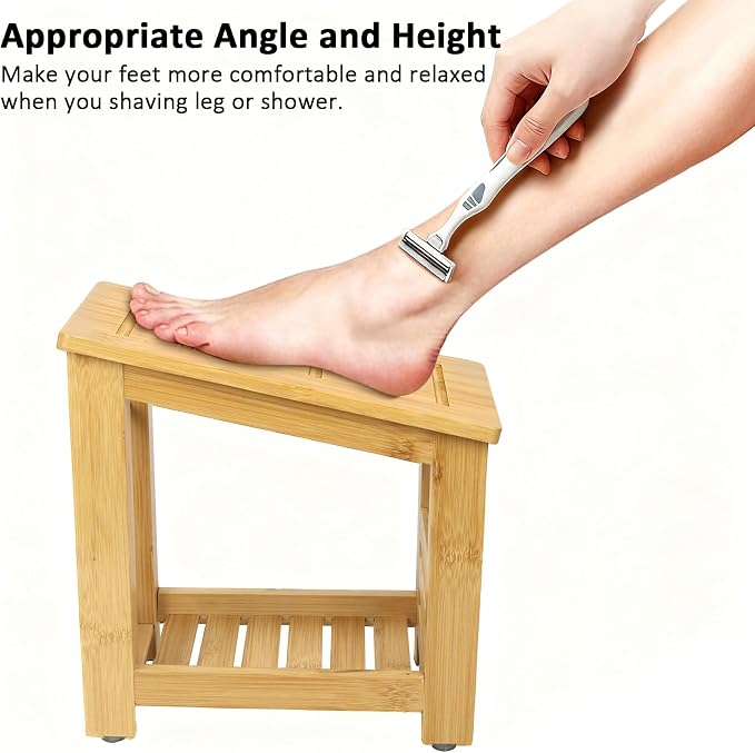 Shower Foot Rest, Small Bamboo Foot Stool - Image 7