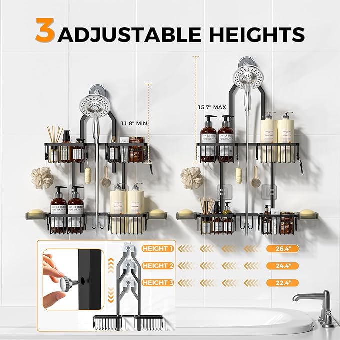 REINHARDT Aluminum Shower Caddy Hanging Adjustable Shower Caddy, Rustproof - Image 2