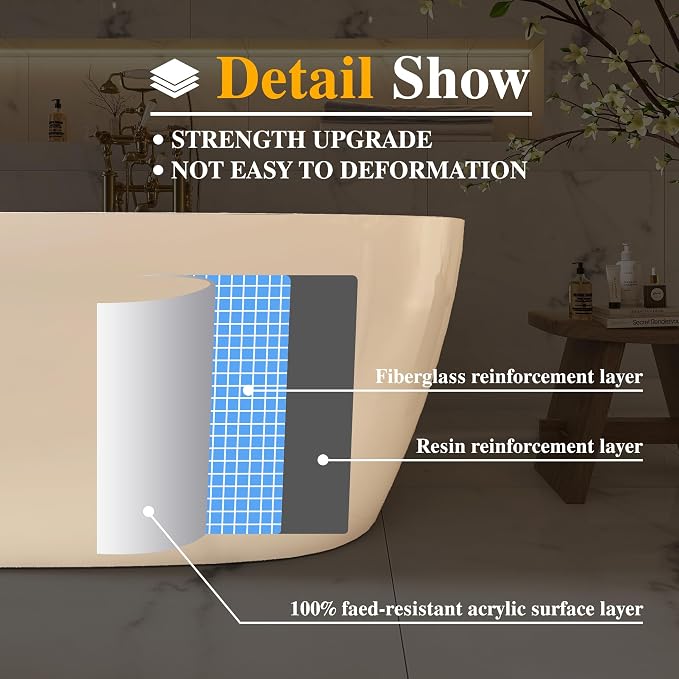 59" Acrylic Freestanding Bathtub, Tap Deck Bathtub, Stand Alone Tub, Soaking Tub - Image 3