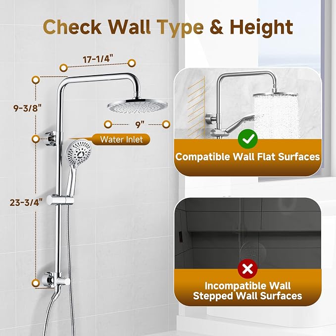 BRIGHT SHOWERS Rain Shower Heads System Including 9 Inch Rainfall Shower Head - Image 5