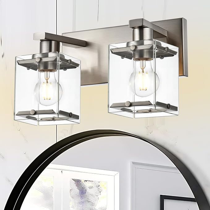 2-Lights Wall Sconce Lighting E26 Bulb Base, Modern Brushed Nickel Bathroom by WINSHENLighting