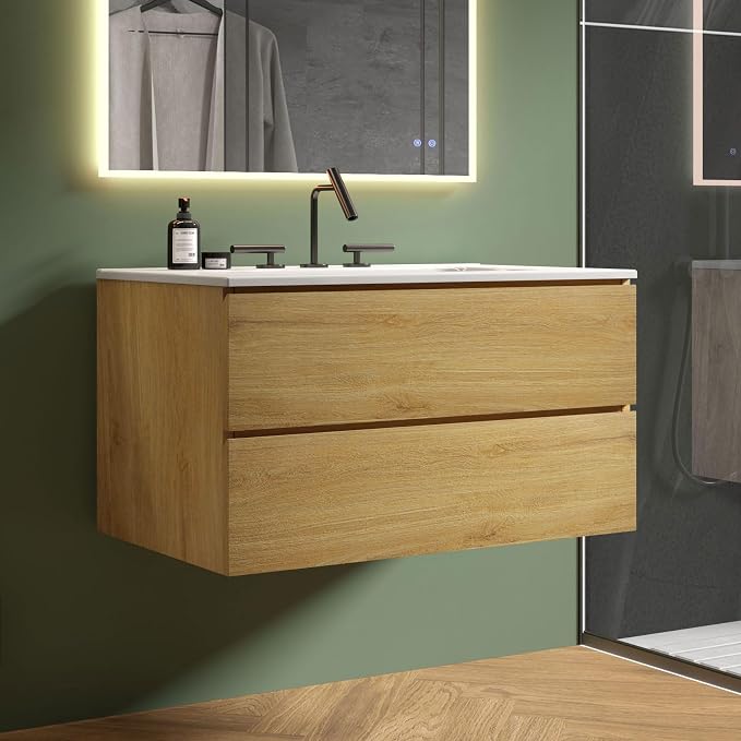 36" Bathroom Vanity with Sink, Modern Floating Vanity with Double Soft-Closing by LittleTulip