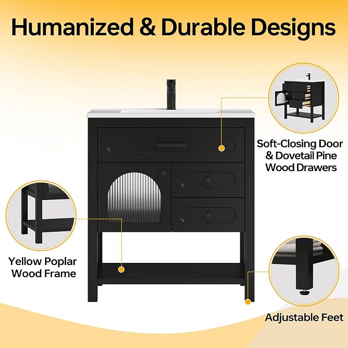 30 Inch Bathroom Vanity with Sink, Modern Bathroom Sink Cabinet with - Image 3