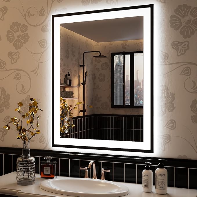 ISKM Framed LED Mirror for Bathroom 32"x24", Dimmable LED Bathroom Mirror by ISKM-IStillKeepMovin