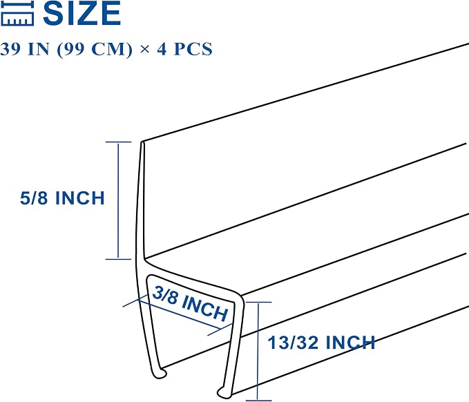Frameless Shower Door Seal Strip 4 Pack x 39 Inch H - Image 3