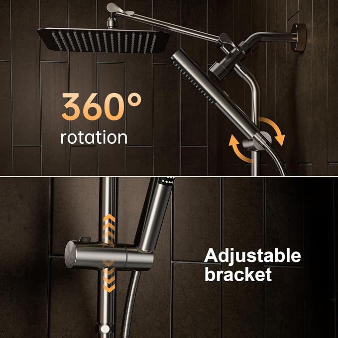 Veken Brushed Nickel Shower Head, Hand Held Bathroom Combo - Image 3