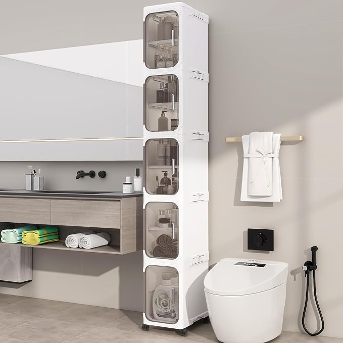 KHNR 5-Tiers Slim Bathroom Storage Cabinet, Foldable Storage Cabinets, Narrow by EnjoyYourLife