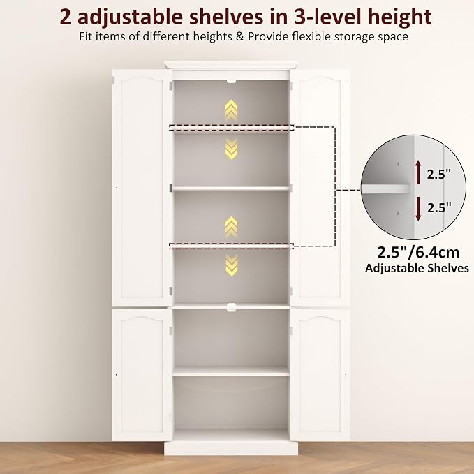 Function Home 72" Kitchen Pantry Cabinet, Tall Wood Storage Cabinet - Image 6