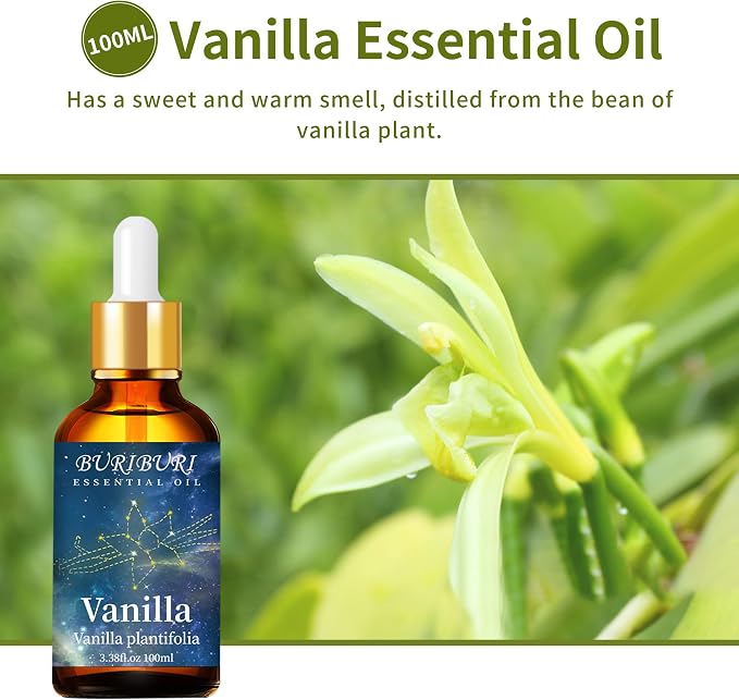 BURIBURI Pure Vanilla Essential Oil and Coconut Oil 100ml Organic Aromatherapy - Image 2