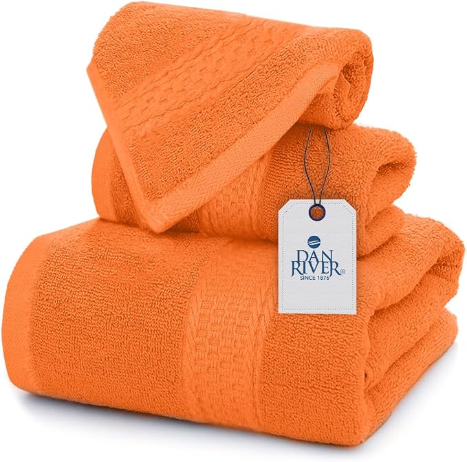 DAN RIVER 100% Ring Spun Cotton 3-Piece Towel Set, Bath Towel, Hand Towel and by DanRiver