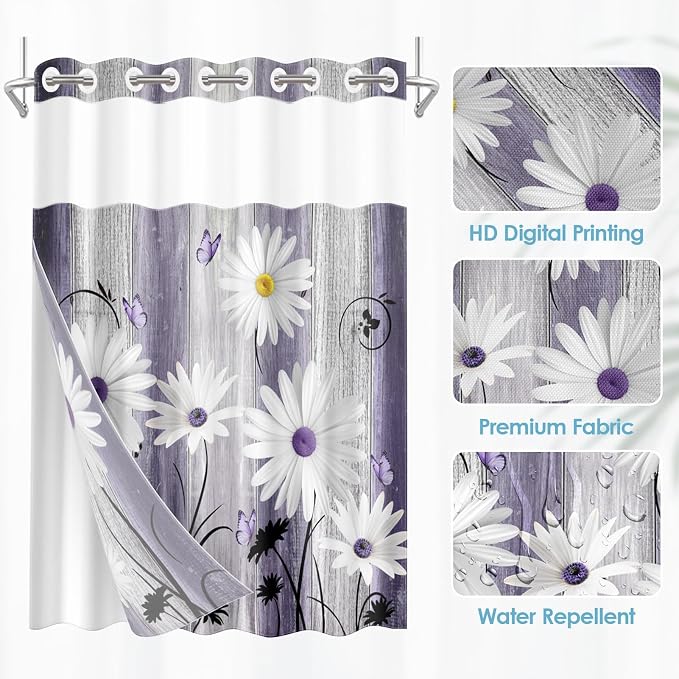 No Hook Flower Daisy Shower Curtain - Image 2