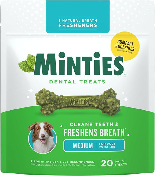 Minties Dental Chews for Dogs, Vet-Recommended Mint-Flavored Treats for Medium by Minties