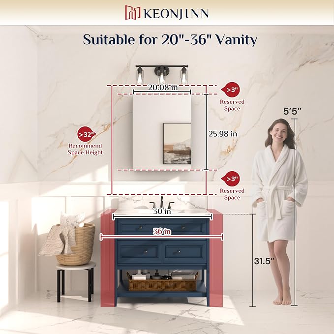 Keonjinn 20 x 26 Inch Black Medicine Cabinet, Bathroom Medicine Cabinet - Image 6