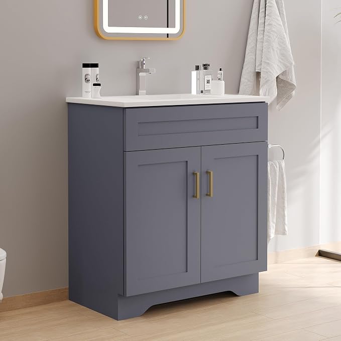30 Inch Bathroom Vanity with Sink, Wooden Bathroom Sink Cabinet with Soft-Close - Image 4