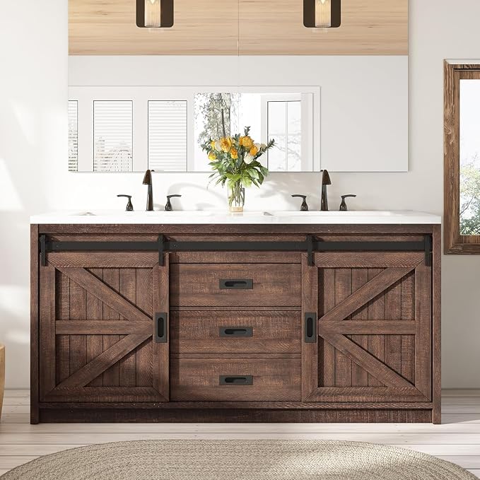 60" Farmhouse Bathroom Double Vanity Sliding Barn Door by LUXOAKAddMoreStyletoHome