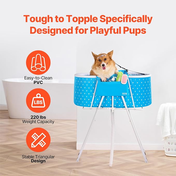 VEVOR Portable Dog Bathtub, Elevated & Foldable Space-saving Pet Shower Station - Image 4