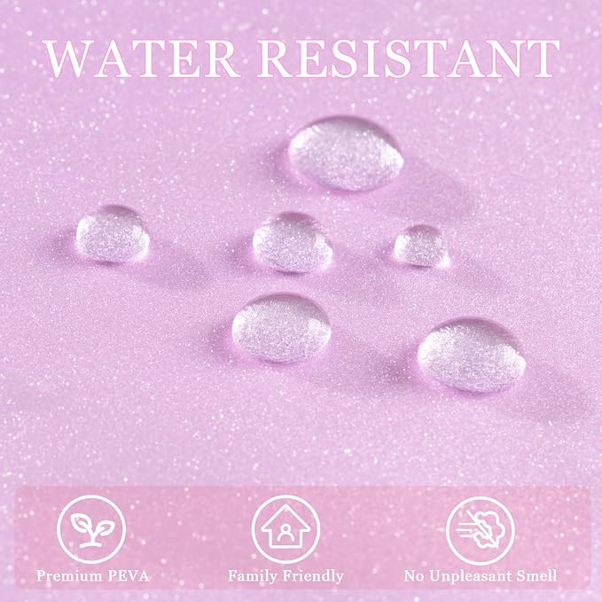 Dreamy Pink Glitter PEVA Shower Curtain, Waterproof Plastic Sparkle Shower - Image 3