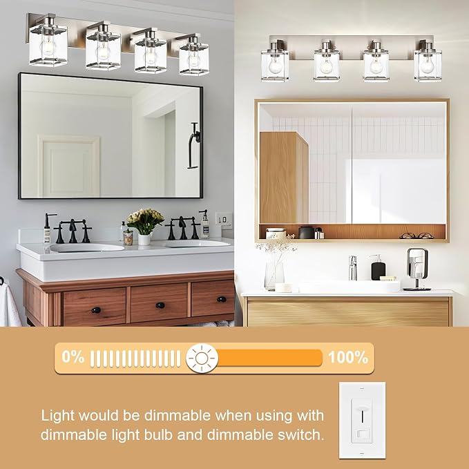 4-Lights Bathroom Vanity Light Fixtures in Brushed Nickel, E26 Socket Wall - Image 5