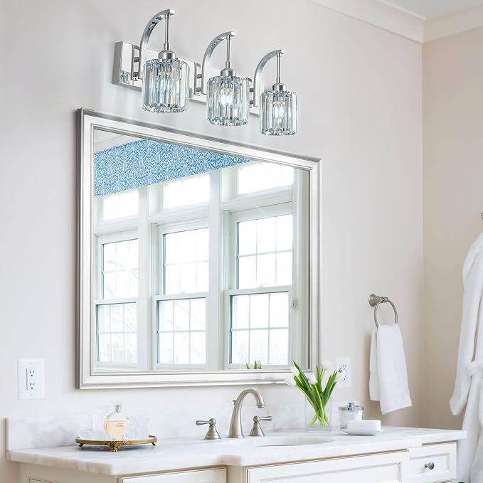 3-Light Crystal Vanity Light, Modern Chrome Bathroom Wall Sconce - Image 7