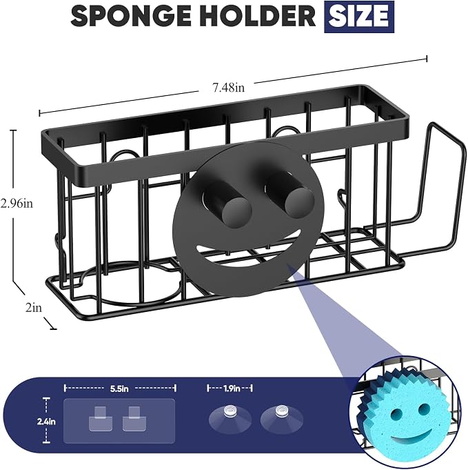 Sponge Holder for Kitchen Sink, Sink Caddy Smiley Face, 4-in-1 Sponge Holder - Image 2